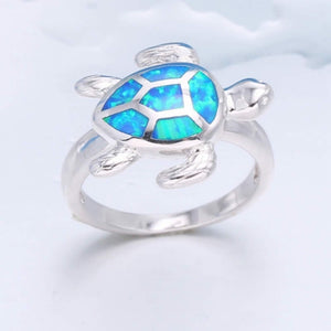 Blue Opal Turtle Women's Black or Silver Rings - 7 Sizes 💍