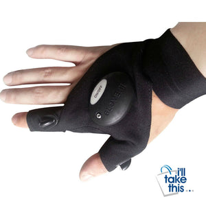 Fingerless Glove LED Flashlight Torch for Fishing or Camping with Magic Strap in Cover Black only - I'LL TAKE THIS