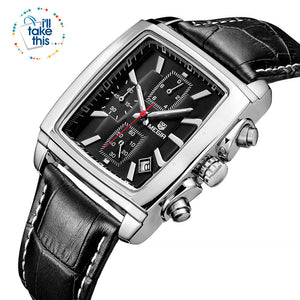 Men's Genuine Leather Luxury Quartz Dress Wristwatch - White or Black