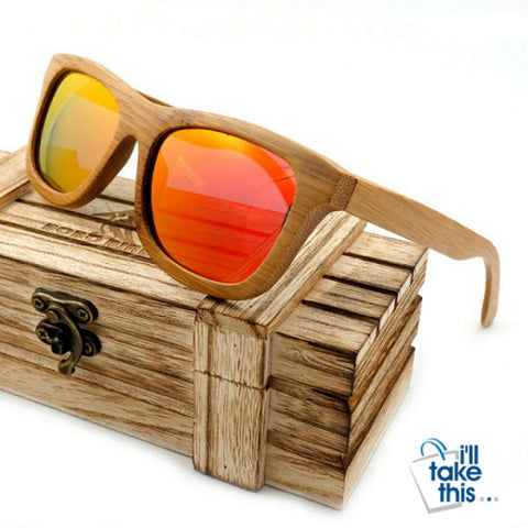 Image of Gift Boxed Vintage Wayfarer Style Bamboo Wooden Sunglasses - I'LL TAKE THIS