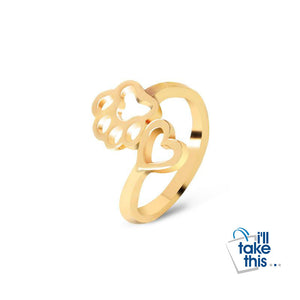 Dog / Cat Paw Footprint and Heart Rings, Your choice of Gold or Silver