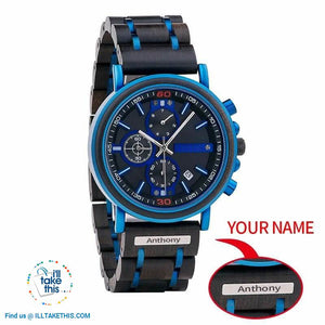 Bluline™ Men's Wooden Watch, make it Personalized with Name label option