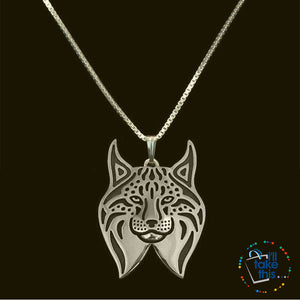 Lynx Cat Vintage Metal Pendant in Gold, Silver or Rose Gold + FREE Link chain