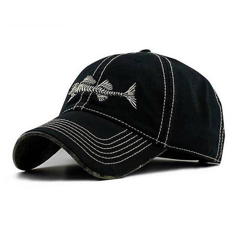 Image of High Quality 100% Pure Cotton Fish Bone Fishing Hat Available in Black, Blue, Khaki or Orange