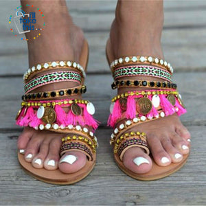 Bohemian Beach Sandals, Flip Flops with gorgeous Fringe Roman Crystals Summer in Lavender - I'LL TAKE THIS