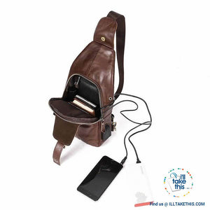 EASY Sling Shoulder All Leather Back Pack with USB Charging - I'LL TAKE THIS