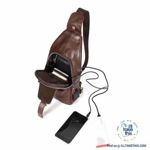 Image of EASY Sling Shoulder All Leather Back Pack with USB Charging - I'LL TAKE THIS