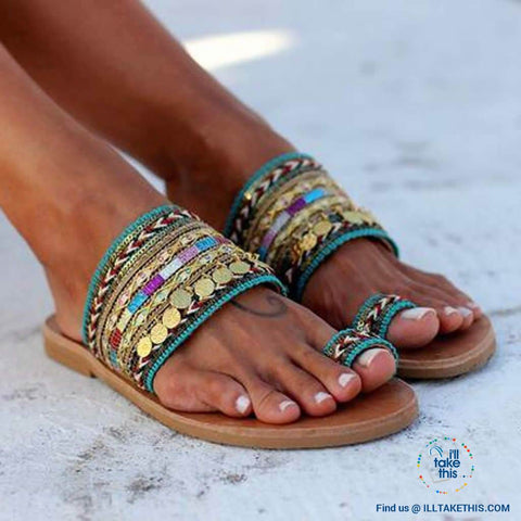 Image of Handmade Women's Woven Bohemian Beach Sandals/Flip Flops - I'LL TAKE THIS