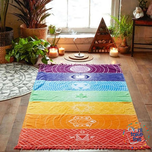 🧘 7 Chakra Colored, Mandala Blanket/Rainbow Stripes Tapestry Yoga Mats - Ideal for Yoga, Pilates Class