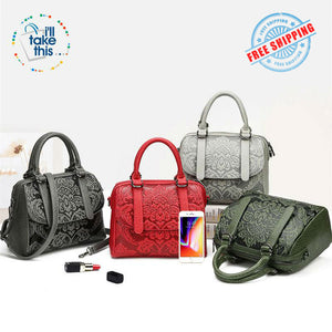Luxury Embossed Floral Design Handbag Collection in a Classic Antique Style Cross-body Bag, 4 Colors - I'LL TAKE THIS