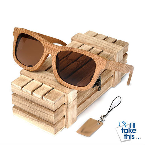 Image of Gift Boxed Vintage Wayfarer Style Bamboo Wooden Sunglasses - I'LL TAKE THIS