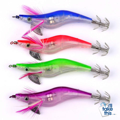 Image of Fishing Lure LED Luminous Squid Jig 4 Piece various color Set - Squid Jig Night Fishing Lures - I'LL TAKE THIS