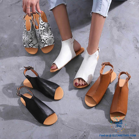 Image of Gorgeous Flat Sole Sandal with Peep Toe , Vegan leather womens sandals, 4 Color Options! - I'LL TAKE THIS