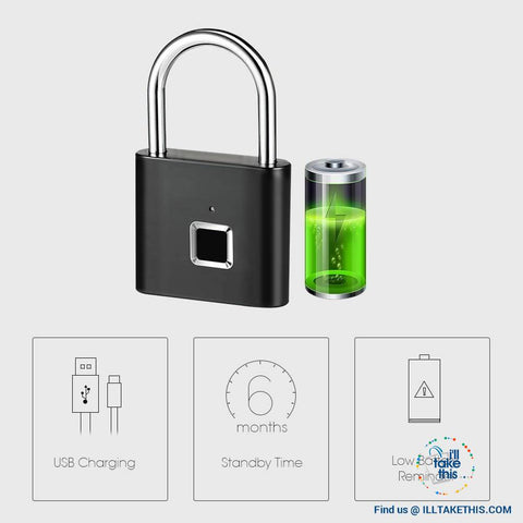 Image of Fingerprint Padlock  - 10 Memory Quick Unlock USB Charger - Silver or Black - I'LL TAKE THIS
