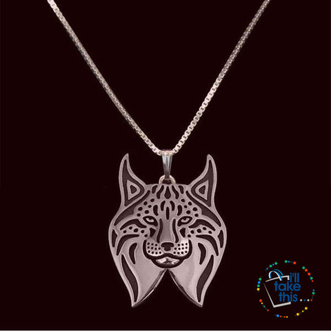 Image of Lynx Cat Vintage Metal Pendant in Gold, Silver or Rose Gold + FREE Link chain - I'LL TAKE THIS