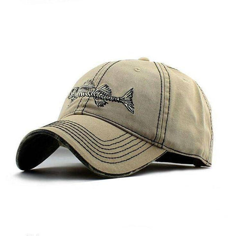 Image of High Quality 100% Pure Cotton Fish Bone Fishing Hat Available in Black, Blue, Khaki or Orange
