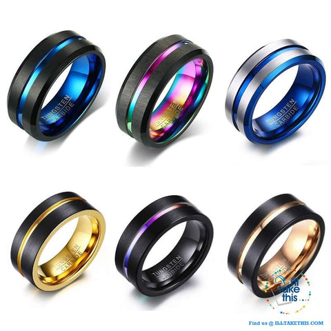 Image of 👨 Men's 8mm Black Brushed Tungsten Rings with Concentric grove - 7 Color variations - I'LL TAKE THIS