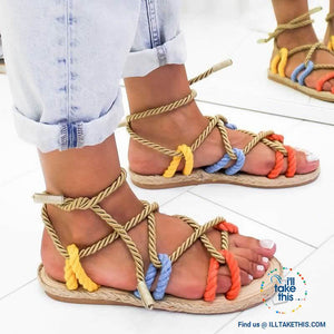 Natural Hemp Rope style Women's Flat Sandals, Flip flops - 6 Color Options