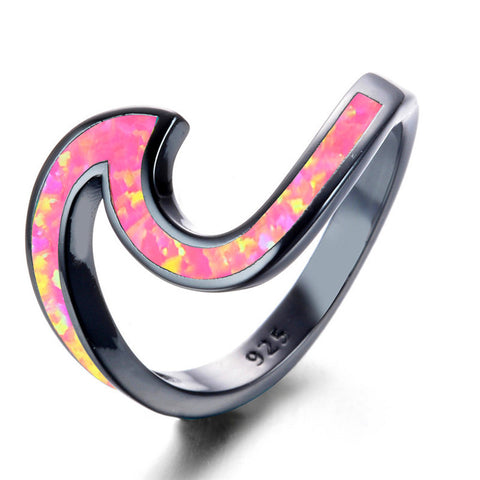 Image of Wave Shaped Fire Opal Ring, 5 Fire Opal Color Options Rings in Black band - I'LL TAKE THIS