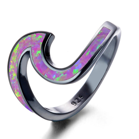 Image of Wave Shaped Fire Opal Ring, 5 Fire Opal Color Options Rings in Black band - I'LL TAKE THIS