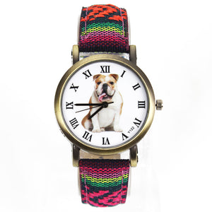 British Bulldog Women wrist watch with Camouflage Denim Canvas Wrist band in 7 color combinations - I'LL TAKE THIS