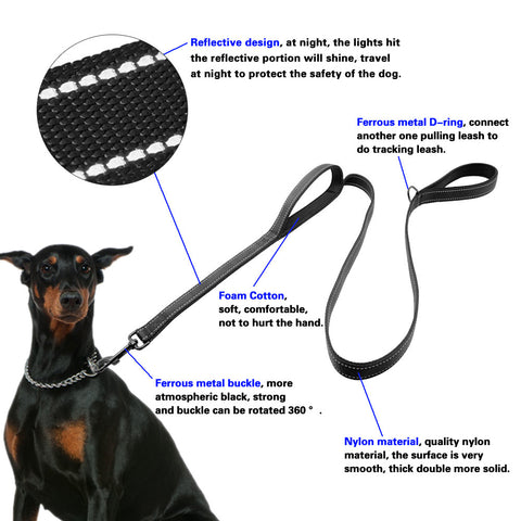 Image of Dog Leash 56"/142cm  - 2 Handles Black Nylon Padded Double Handle Leash - I'LL TAKE THIS