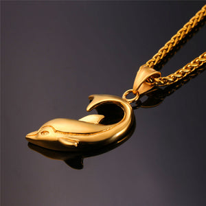 Dolphin Pendant for Men or Women in 3 colors Gold, Black or Stainless Steel + FREE Link Chain