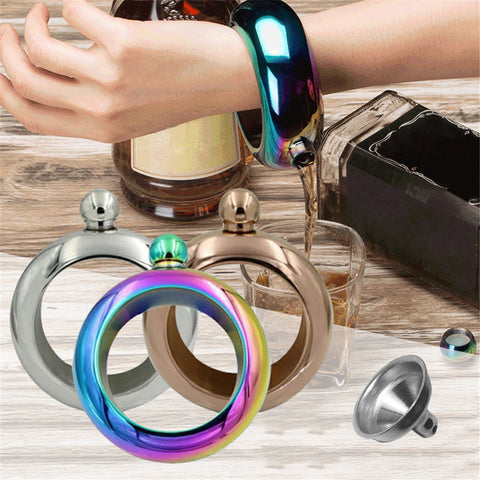 Image of Bangle Bracelet Hip Flask Silver/Rainbow/Copper Grade 304 Stainless Steel High Quality Whiskey Drink-ware and Funnel Set - I'LL TAKE THIS