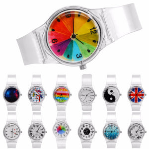 Novelty Watches Cartoon 13 Styles in a Sport Watch with Transparent Plastic Band for Boy or Girl