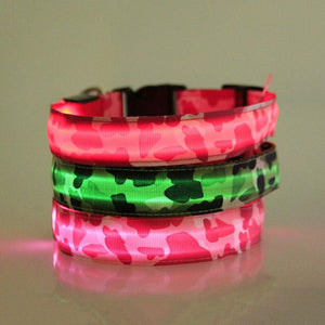 LED Light-up Dog Collars Camouflage Print -  Flashing or Glow In The Dark LED Nylon Pet Collar