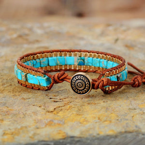 His and Her's Matching Bracelets, in Turquoise/Royal Blue Stones Gold Chain Woven Wrap accents
