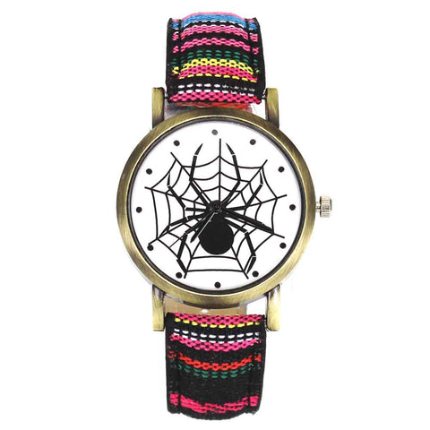 Image of Scary Black Spider Web Insect Design Women's Watches Camouflage Canvas Belt Watchband, Quartz - I'LL TAKE THIS