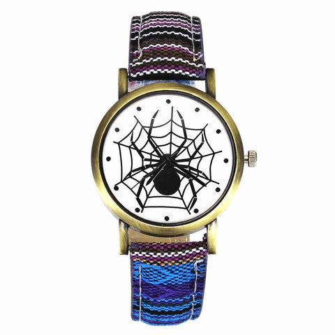 Image of Scary Black Spider Web Insect Design Women's Watches Camouflage Canvas Belt Watchband, Quartz - I'LL TAKE THIS