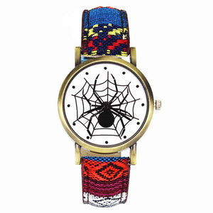 Scary Black Spider Web Insect Design Women's Watches Camouflage Canvas Belt Watchband, Quartz