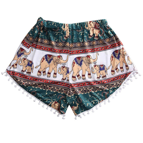 Image of Bohemian Women’s High Waist Shorts, Elastic Waist Tassels Elephant Print Beach Casual Shorts - I'LL TAKE THIS