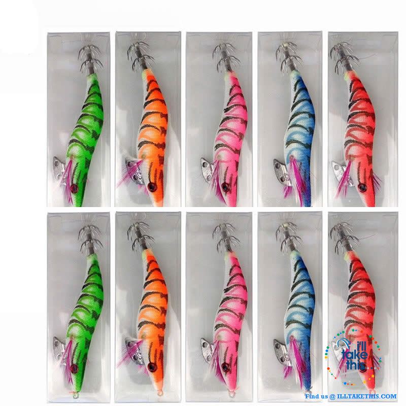 🦑 TEN Pack of Multicolored Squid Jigs Fishing Lures, Ideal