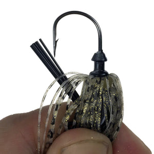 BIG BASS Fishing Jigs Mix Color Rubber Skirt Lure in a 10 PACK with Swim Buzz Metal Lead Jig Heads
