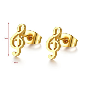 Cute Treble Clef music stud earrings Petite Gold plated stainless steel