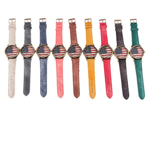⌚ American Flag Retro Quartz Watches Unisex Vintage Leather Band