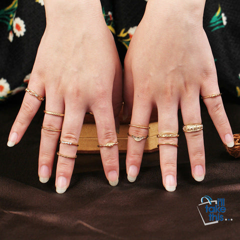 Image of Charm Gold Color Midi Finger Ring Set for Women 12 piece set Vintage Punk Boho Knuckle Party Rings Jewelry - I'LL TAKE THIS
