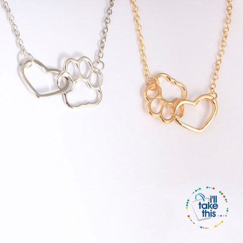 Image of Super Cute 🐾 Paw and Love ❤️ Heart Pendant in Gold or Silver plating with Bonus Necklace - I'LL TAKE THIS