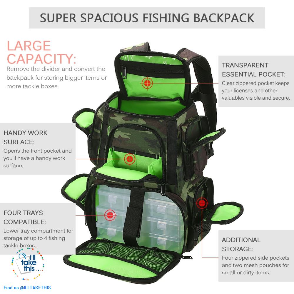 Fishing Backpack wit  Fishing backpack, Fishing tackle bags, Fish