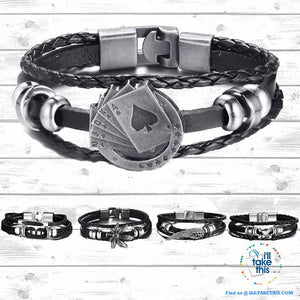 Black Multilayered Leather Wristband Punk Design Bracelets Unisex, Variuos Designs, Hamsa Hand ++