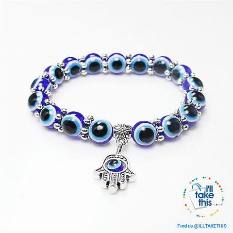 Image of Handmade elasticized Hamsa/Hand of Fatima, evil eye bracelets blue evil eye good Luck bracelet - I'LL TAKE THIS