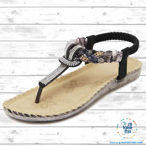 Bohemian Beaded braided Sandals / Flip Flops - Rhinestone and Print Patchwork - I'LL TAKE THIS