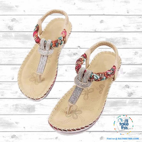 Image of Bohemian Beaded braided Sandals / Flip Flops - Rhinestone and Print Patchwork - I'LL TAKE THIS