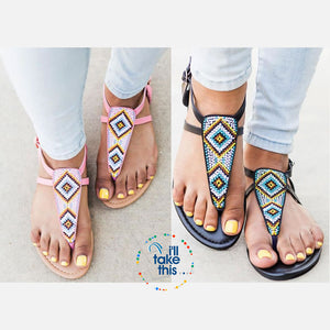 Bohemian Flip Flops, Beach Sandals with Gorgeous handmade Beads in Pink or Black Vegan leather - I'LL TAKE THIS
