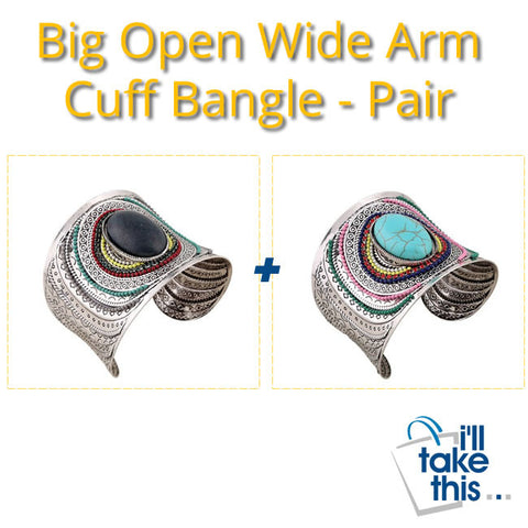 Image of Big Open Wide Arm Cuff Bangle Bracelets For Women Boho Bohemia Turquoise Gem Statement Bangles  Armband - I'LL TAKE THIS