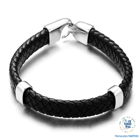 Image of Superior quality Braided Leather Men's/Women's Bracelet Stainless Steel easy fit Clasp -Black/Brown - I'LL TAKE THIS
