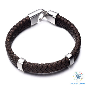Superior quality Braided Leather Men's/Women's Bracelet Stainless Steel easy fit Clasp -Black/Brown